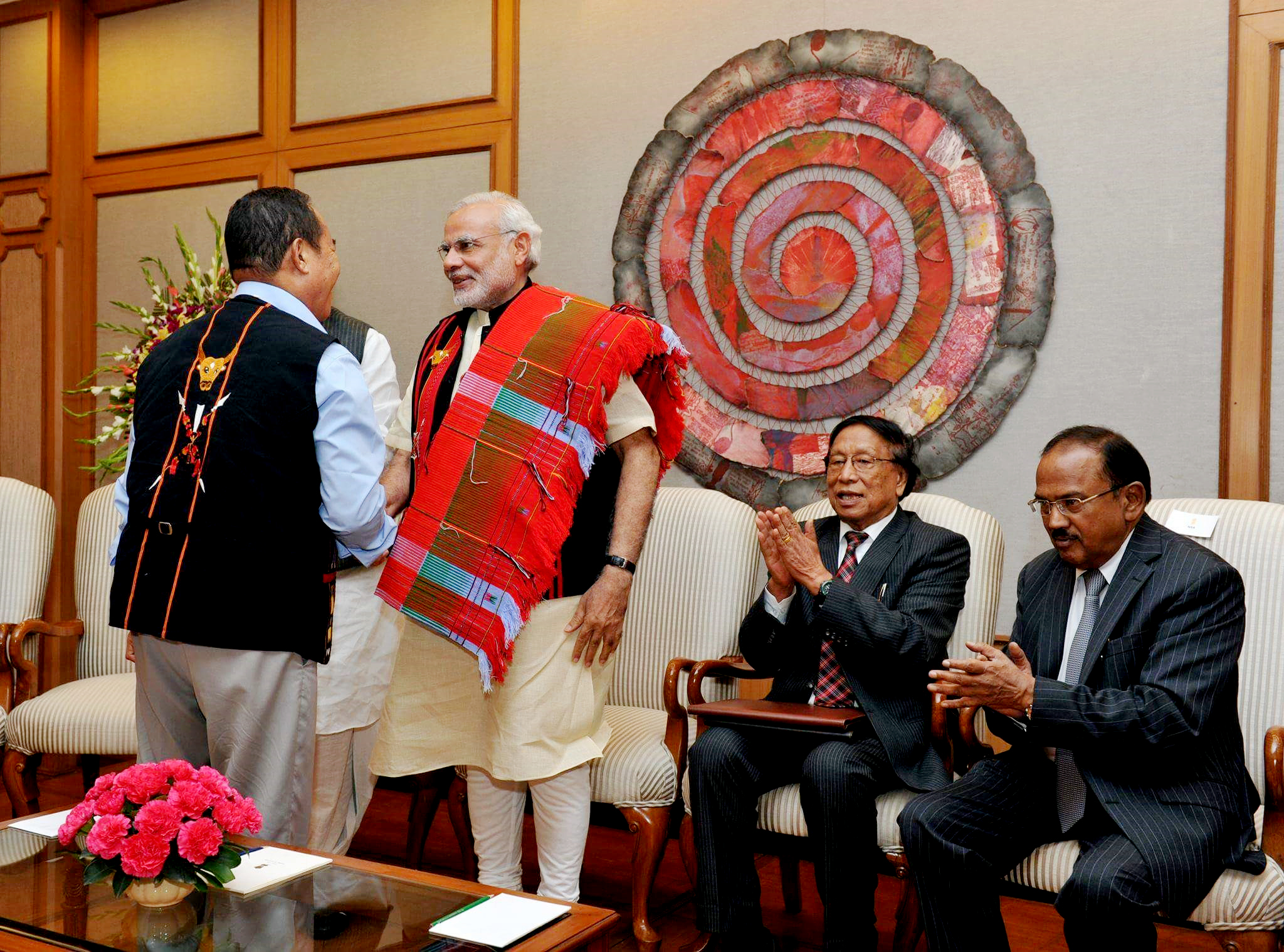 Prime Minister standing in Front of my work 'Brahma The Creator' displayed in Panchvati Hall PM